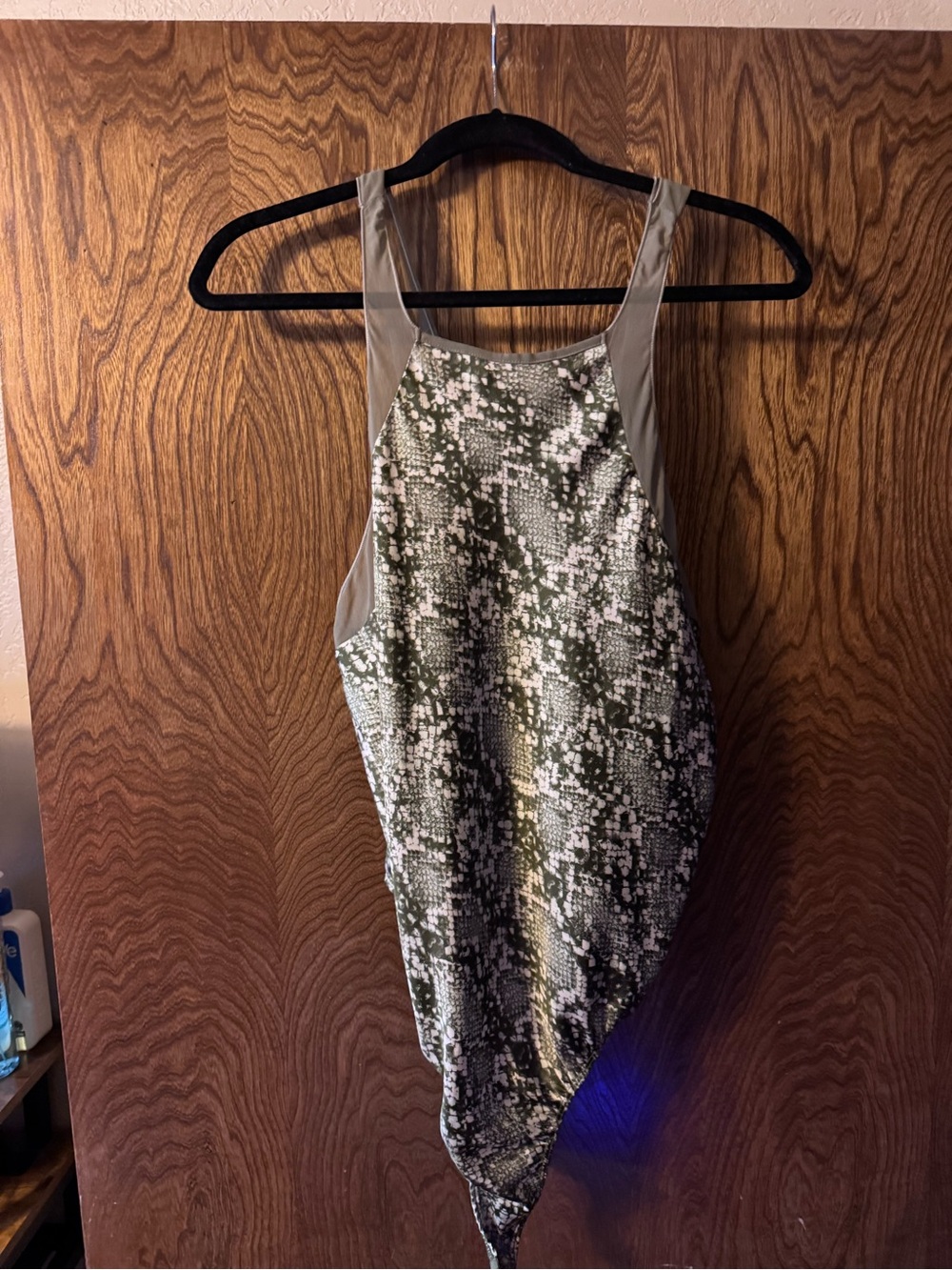 Free People Green Snake Print Asymmetric Bodysuit